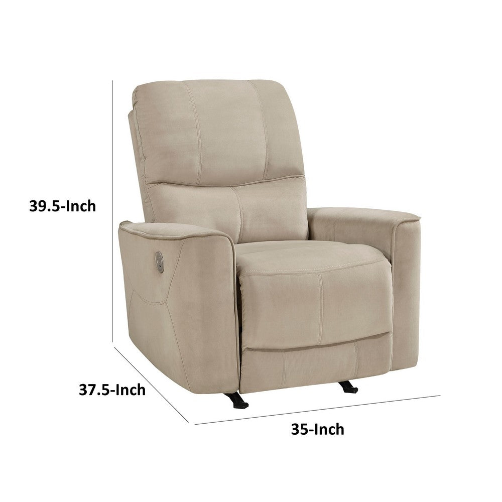 Erten Power Rocker Recliner Chair, Light Brown Velvet, Solid Wood - BM338610