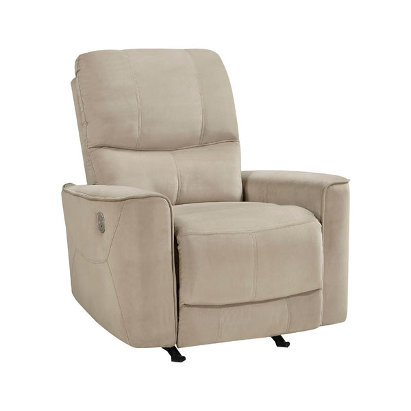 Erten Power Rocker Recliner Chair, Light Brown Velvet, Solid Wood - BM338610