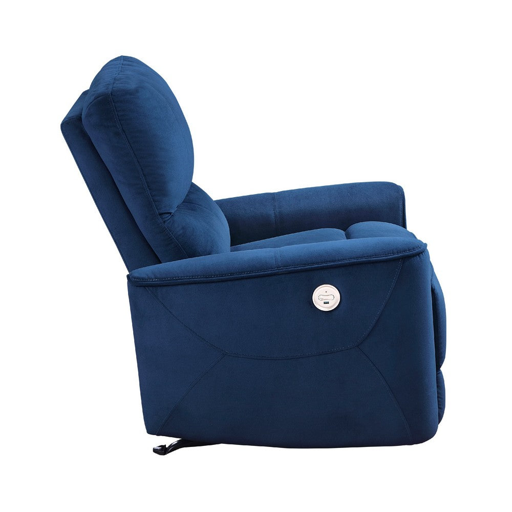 Erten Power Rocker Reclining Chair, Navy Blue Velvet, Solid Wood - BM338612