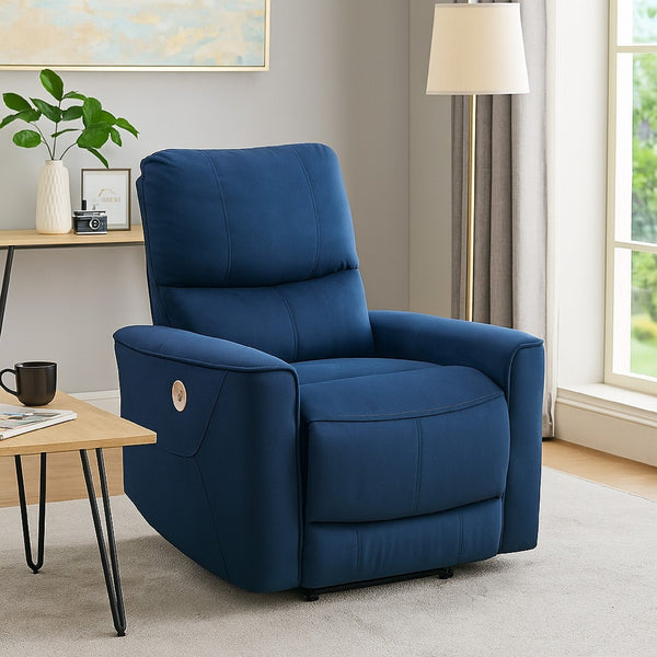Erten Power Rocker Reclining Chair, Navy Blue Velvet, Solid Wood - BM338612