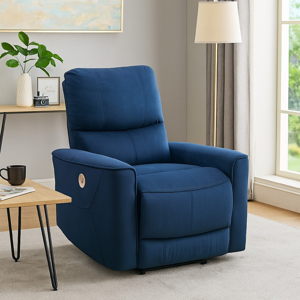 Erten Power Rocker Reclining Chair, Navy Blue Velvet, Solid Wood - BM338612
