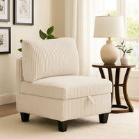 Ellene Modular Armless Chair With Storage, Soft Beige Corduroy - BM338622