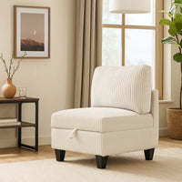 Ellene Modular Armless Chair With Storage, Soft Beige Corduroy - BM338622
