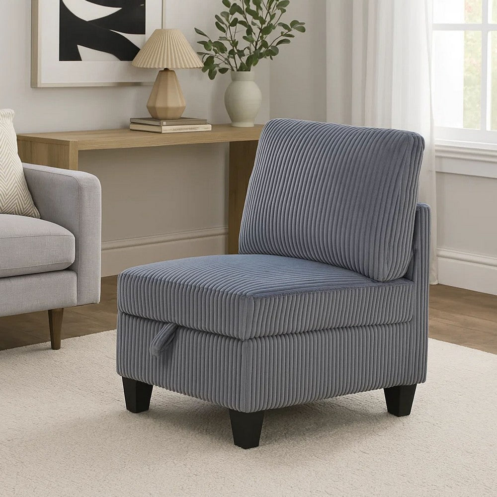 Ellene Modular Armless Chair With Storage, Soft Gray Corduroy - BM338623