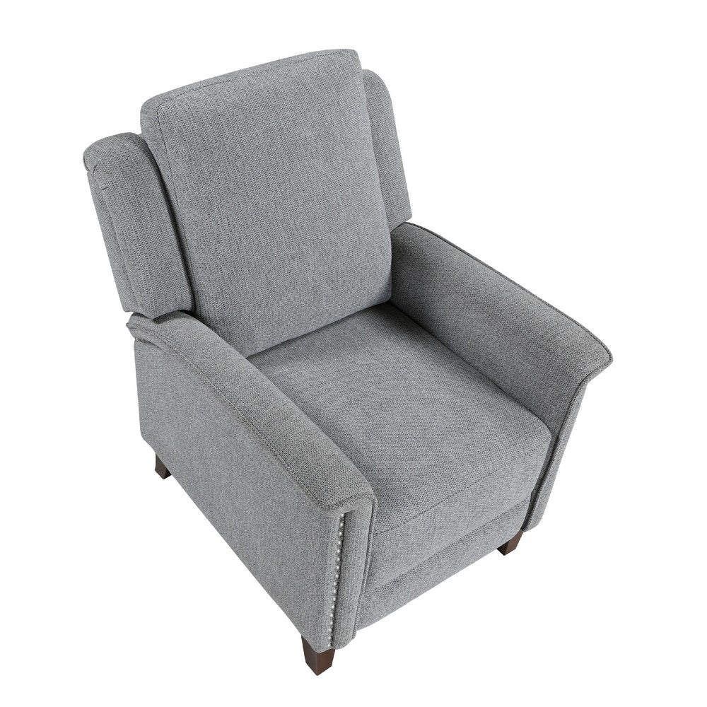 Push Back Recliner Chair, Gray Chenille, Nailhead Trim, Dark Brown - BM338624