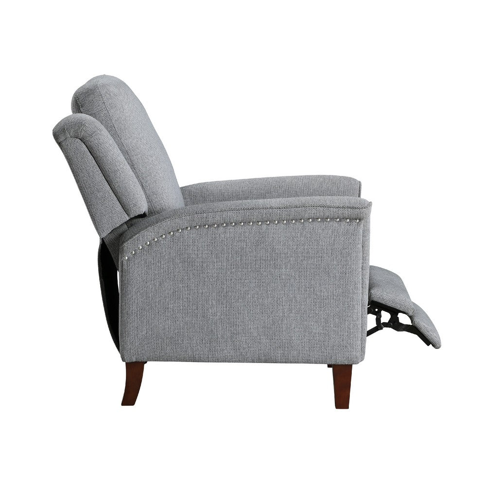 Push Back Recliner Chair, Gray Chenille, Nailhead Trim, Dark Brown - BM338624