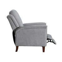 Push Back Recliner Chair, Gray Chenille, Nailhead Trim, Dark Brown - BM338624