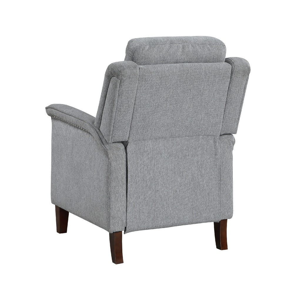 Push Back Recliner Chair, Gray Chenille, Nailhead Trim, Dark Brown - BM338624