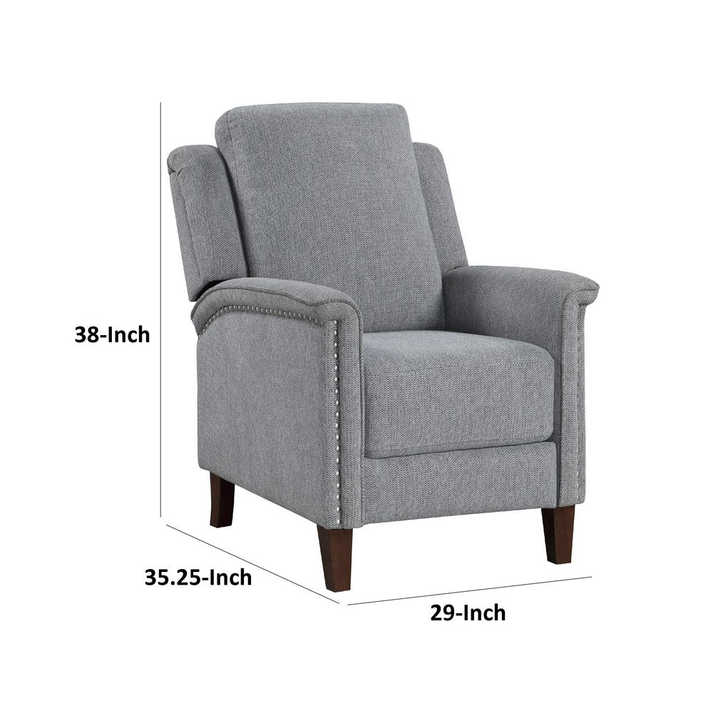 Push Back Recliner Chair, Gray Chenille, Nailhead Trim, Dark Brown - BM338624