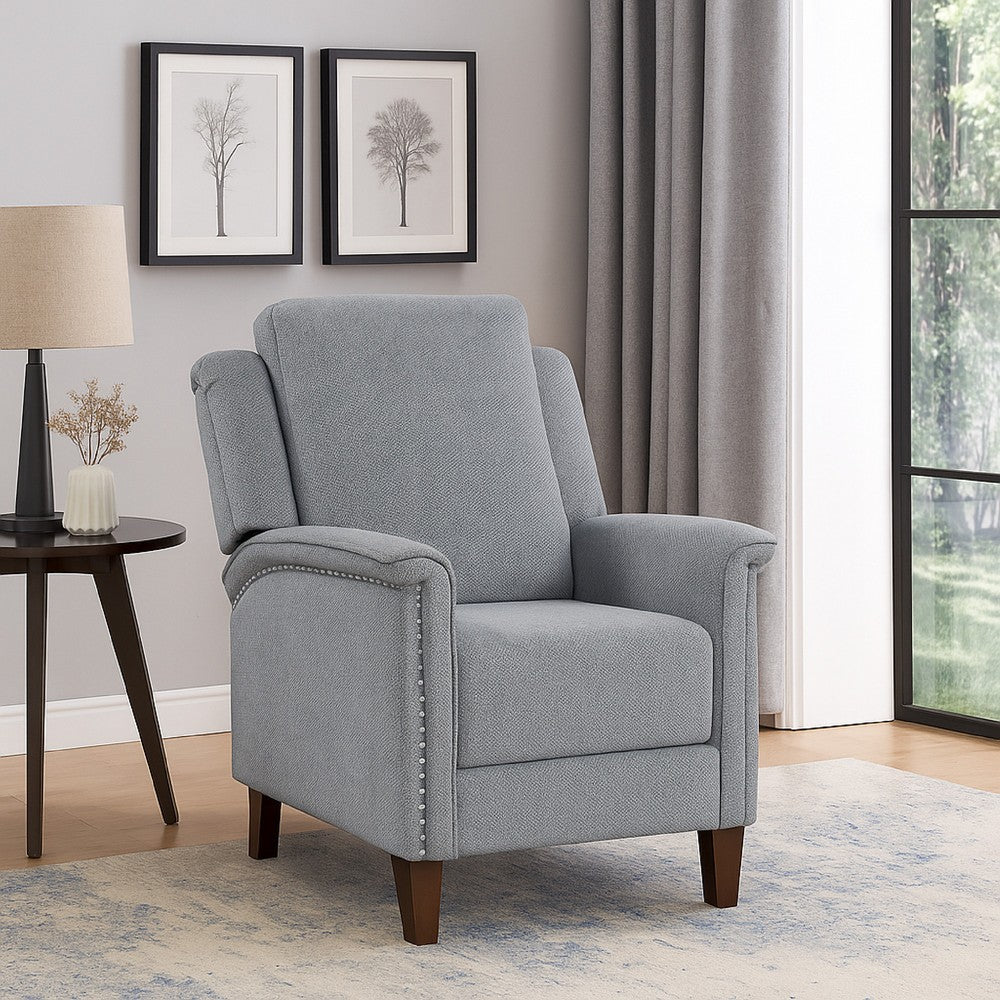Push Back Recliner Chair, Gray Chenille, Nailhead Trim, Dark Brown - BM338624