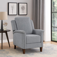 Push Back Recliner Chair, Gray Chenille, Nailhead Trim, Dark Brown - BM338624