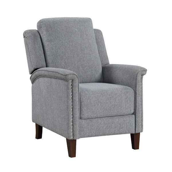 Push Back Recliner Chair, Gray Chenille, Nailhead Trim, Dark Brown - BM338624