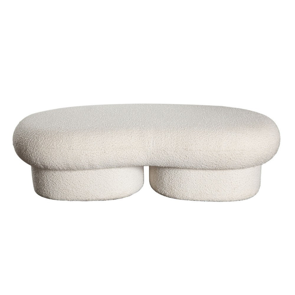 Curved Accent Bench, Solid Wood Frame, Soft Ivory Boucle Upholstery, 59 Inch -BM338625
