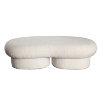 Curved Accent Bench, Solid Wood Frame, Soft Ivory Boucle Upholstery, 59 Inch -BM338625