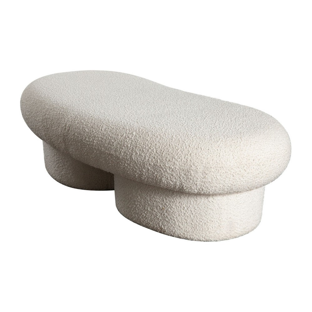 Curved Accent Bench, Solid Wood Frame, Soft Ivory Boucle Upholstery, 59 Inch -BM338625