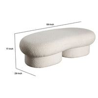Curved Accent Bench, Solid Wood Frame, Soft Ivory Boucle Upholstery, 59 Inch -BM338625