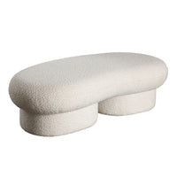 Curved Accent Bench, Solid Wood Frame, Soft Ivory Boucle Upholstery, 59 Inch -BM338625