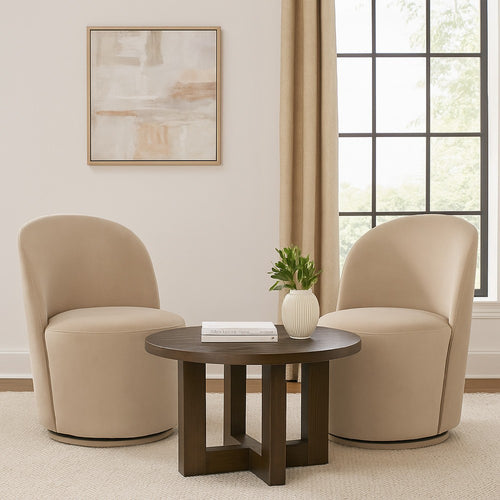 Accent Swivel Dining Chairs, Set of 2, Camel Brown Velvet, Contoured Back - BM338641