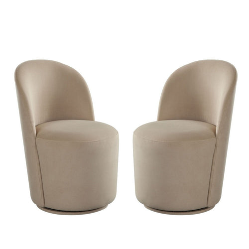 Accent Swivel Dining Chairs, Set of 2, Camel Brown Velvet, Contoured Back - BM338641