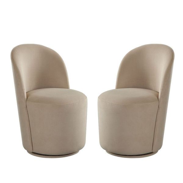 Accent Swivel Dining Chairs, Set of 2, Camel Brown Velvet, Contoured Back - BM338641
