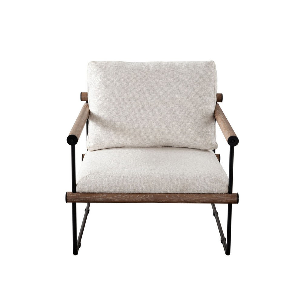Accent Armchair, Brown Solid Wood Armrests, 31 Inch, Cream Fabric Seat - BM338644