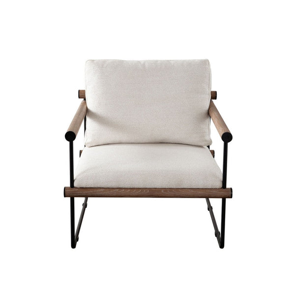 Accent Armchair, Brown Solid Wood Armrests, 31 Inch, Cream Fabric Seat - BM338644
