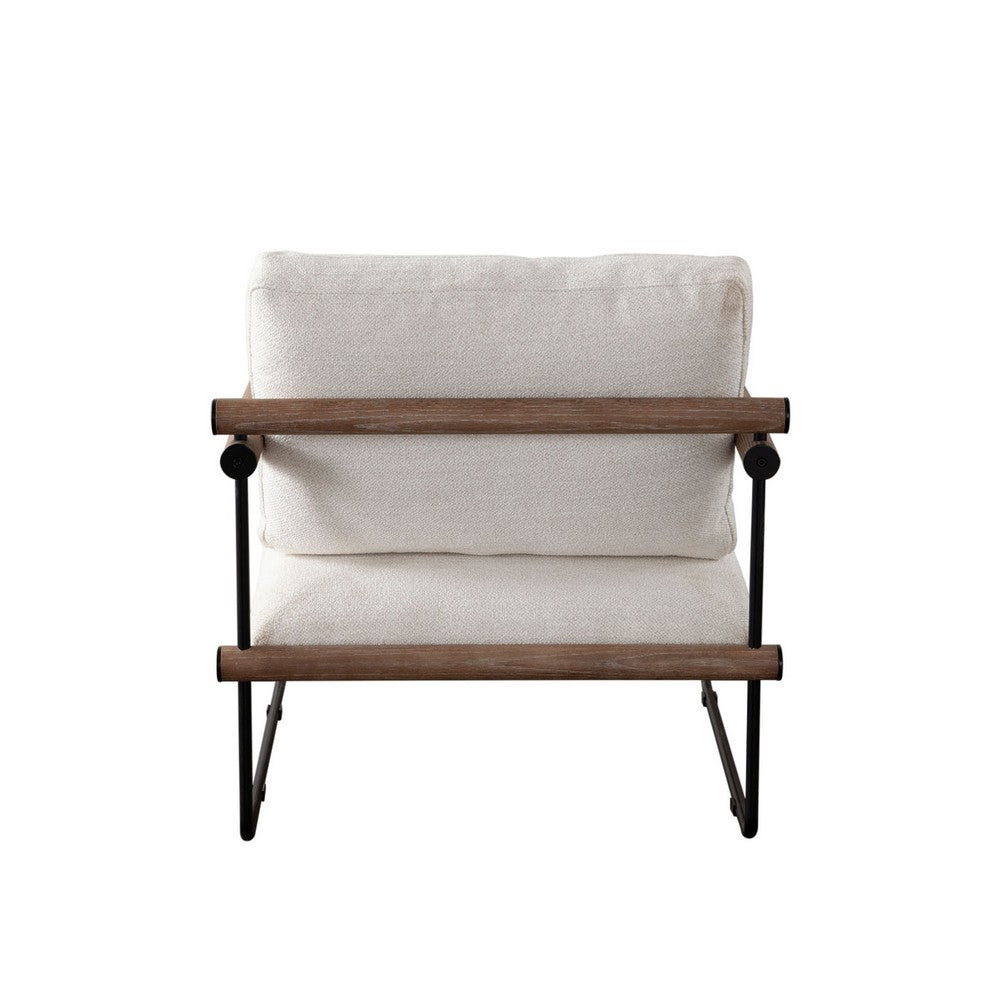 Accent Armchair, Brown Solid Wood Armrests, 31 Inch, Cream Fabric Seat - BM338644