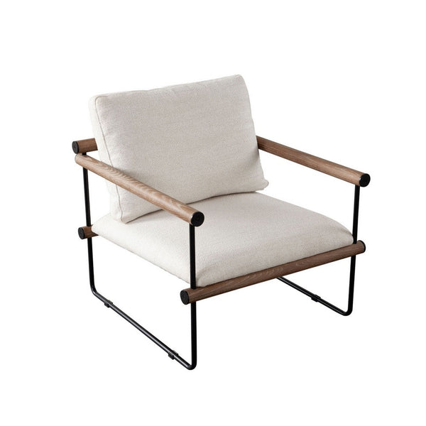 Accent Armchair, Brown Solid Wood Armrests, 31 Inch, Cream Fabric Seat - BM338644