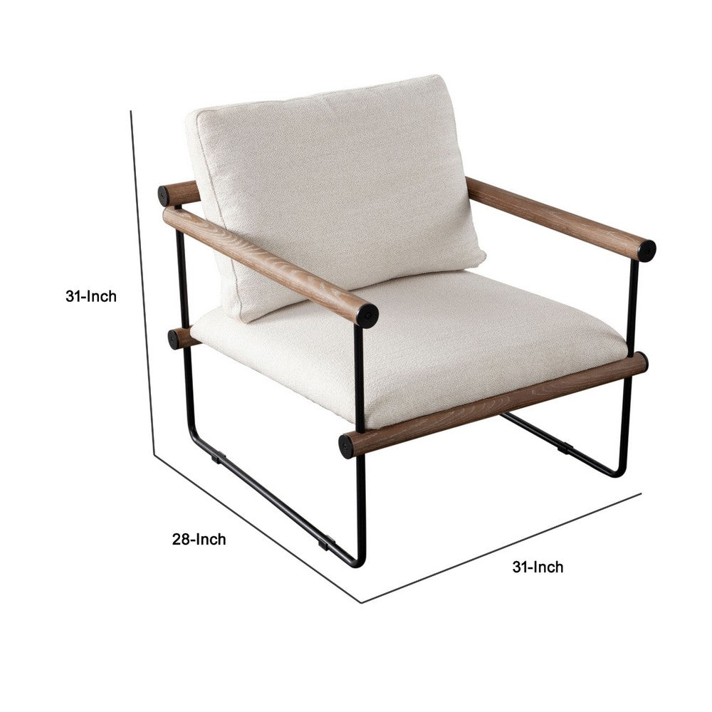Accent Armchair, Brown Solid Wood Armrests, 31 Inch, Cream Fabric Seat - BM338644