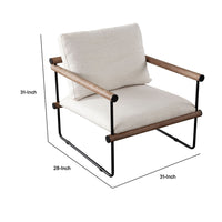 Accent Armchair, Brown Solid Wood Armrests, 31 Inch, Cream Fabric Seat - BM338644