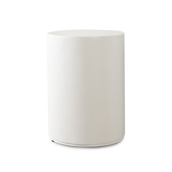 Viko Round Side End Table, White Wood Faux Concrete Finish, 20 Inch -BM338648