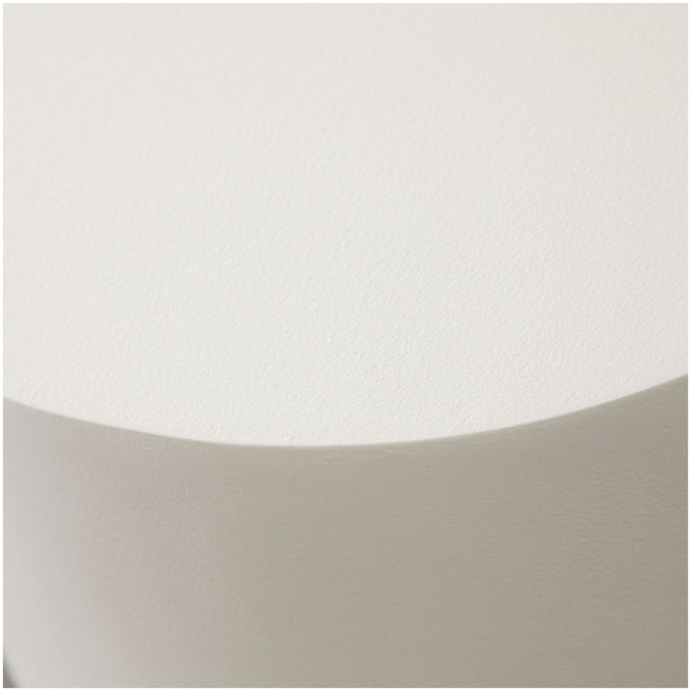 Viko Round Side End Table, White Wood Faux Concrete Finish, 20 Inch -BM338648