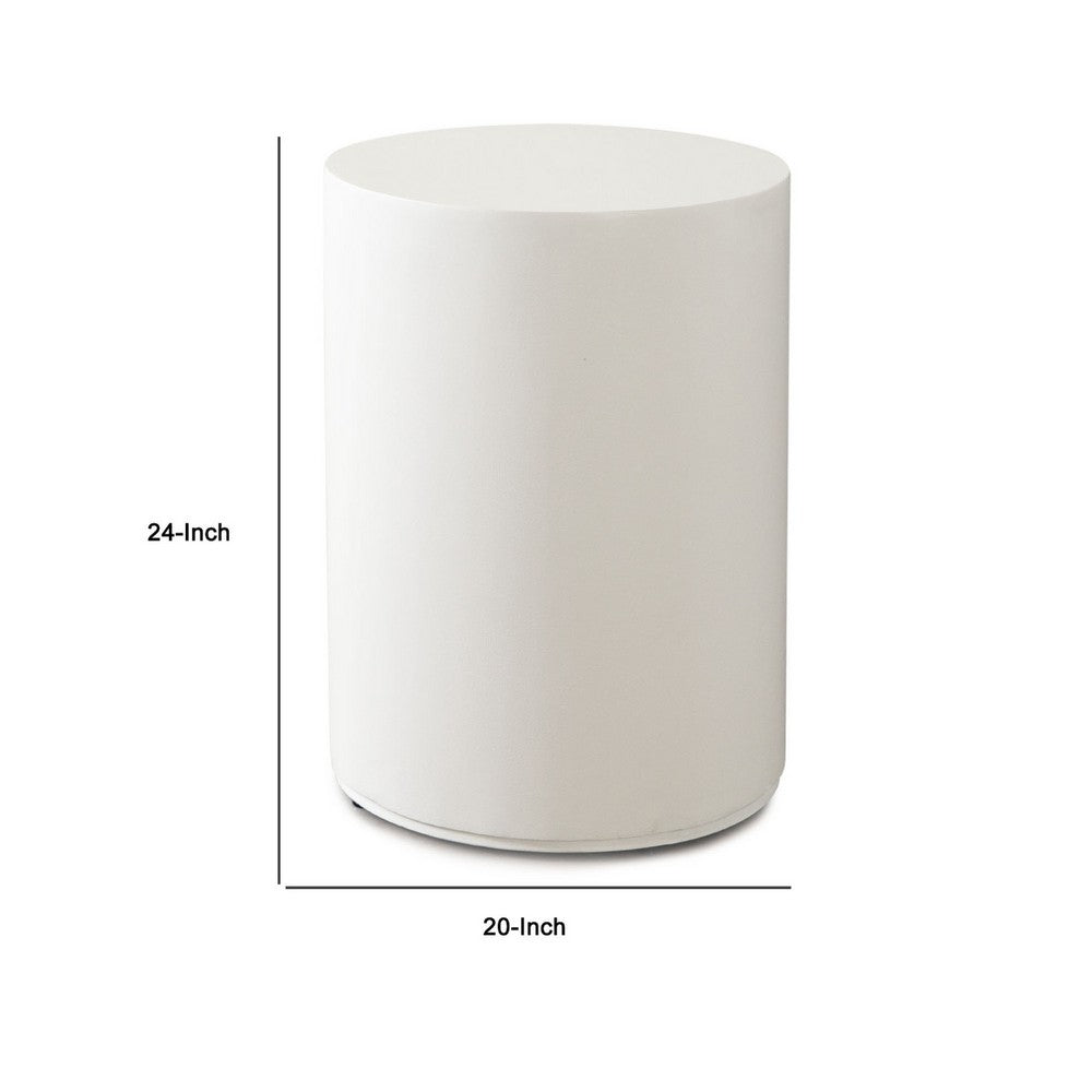 Viko Round Side End Table, White Wood Faux Concrete Finish, 20 Inch -BM338648