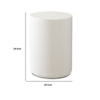 Viko Round Side End Table, White Wood Faux Concrete Finish, 20 Inch -BM338648
