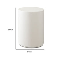 Viko Round Side End Table, White Wood Faux Concrete Finish, 20 Inch -BM338648