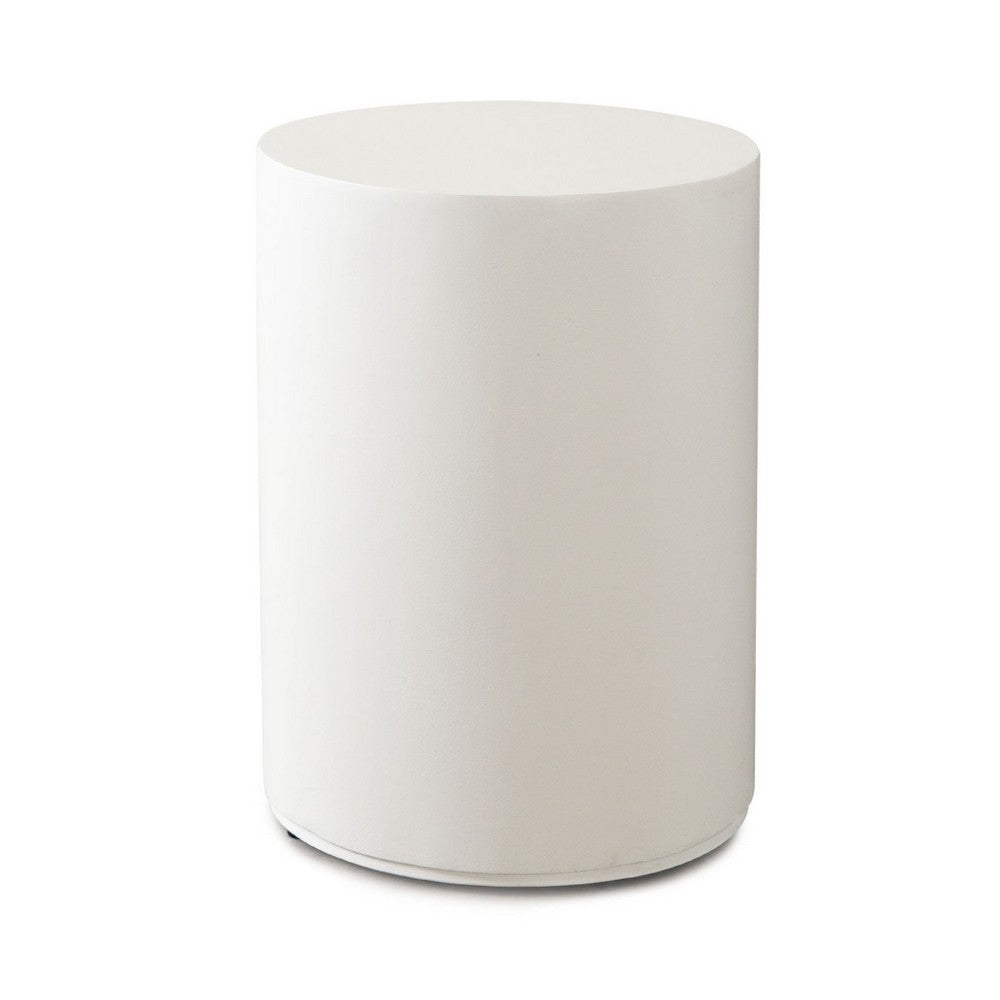 Viko Round Side End Table, White Wood Faux Concrete Finish, 20 Inch -BM338648