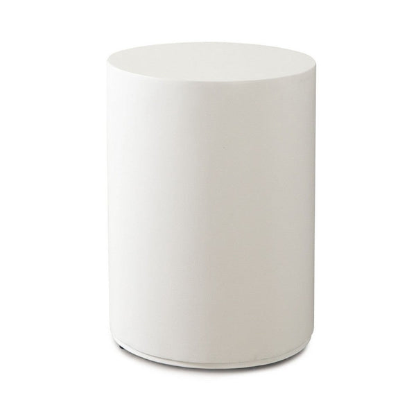 Viko Round Side End Table, White Wood Faux Concrete Finish, 20 Inch -BM338648