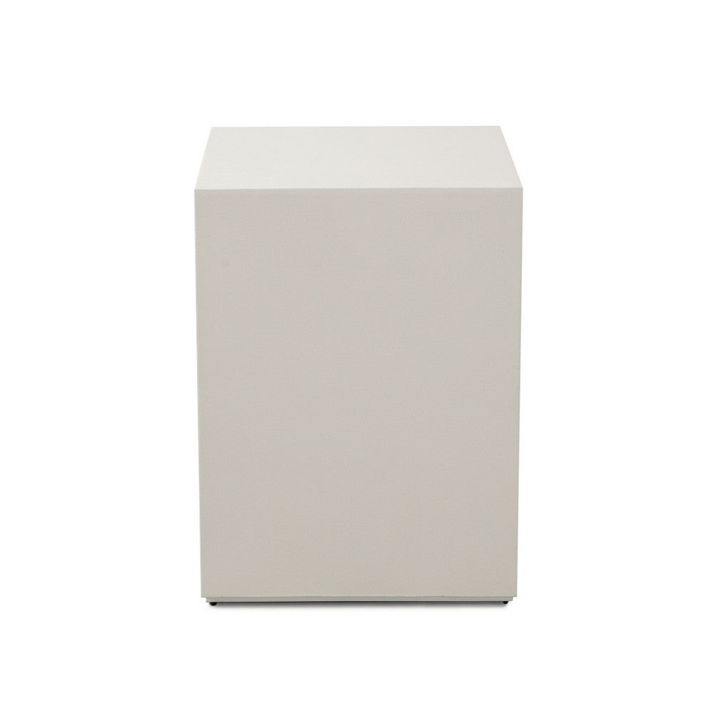 Viko Square Side End Table, White Wood Faux Concrete Finish, 20 Inch -BM338650