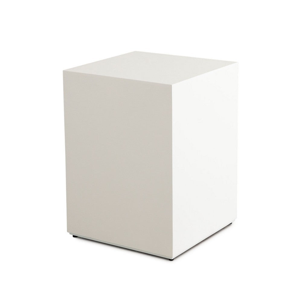 Viko Square Side End Table, White Wood Faux Concrete Finish, 20 Inch -BM338650