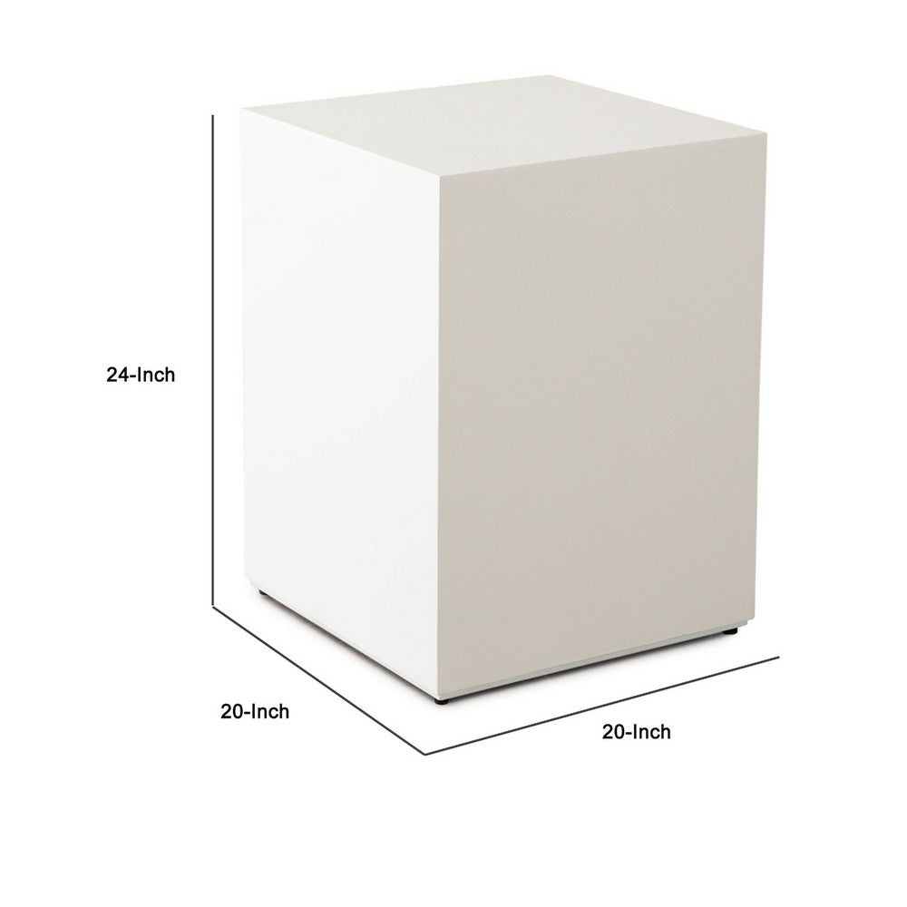 Viko Square Side End Table, White Wood Faux Concrete Finish, 20 Inch -BM338650