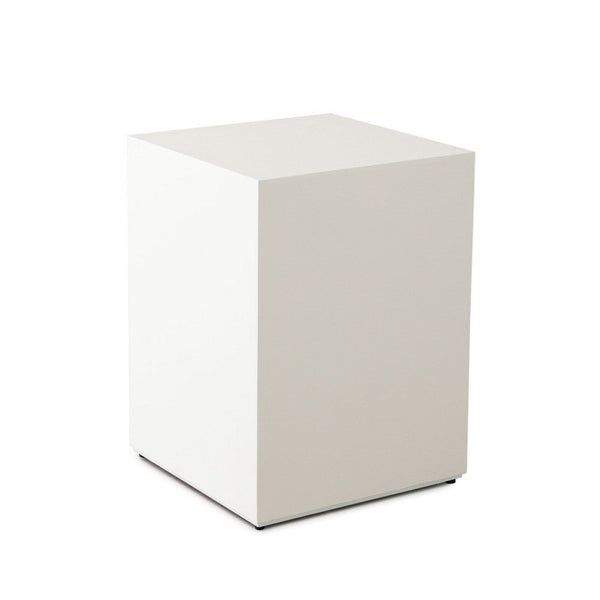 Viko Square Side End Table, White Wood Faux Concrete Finish, 20 Inch -BM338650