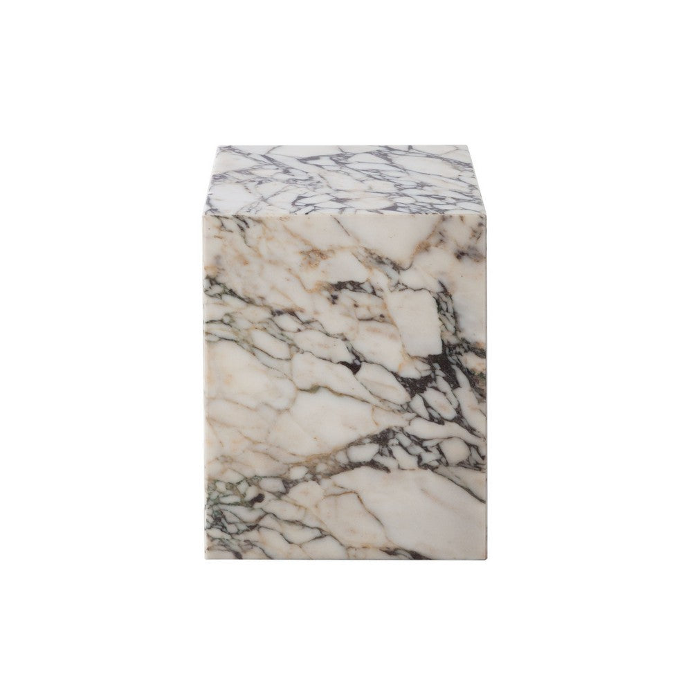 Rey Side End Table, 15 Inch Square Natural Viola Marble Pedestal -BM338655