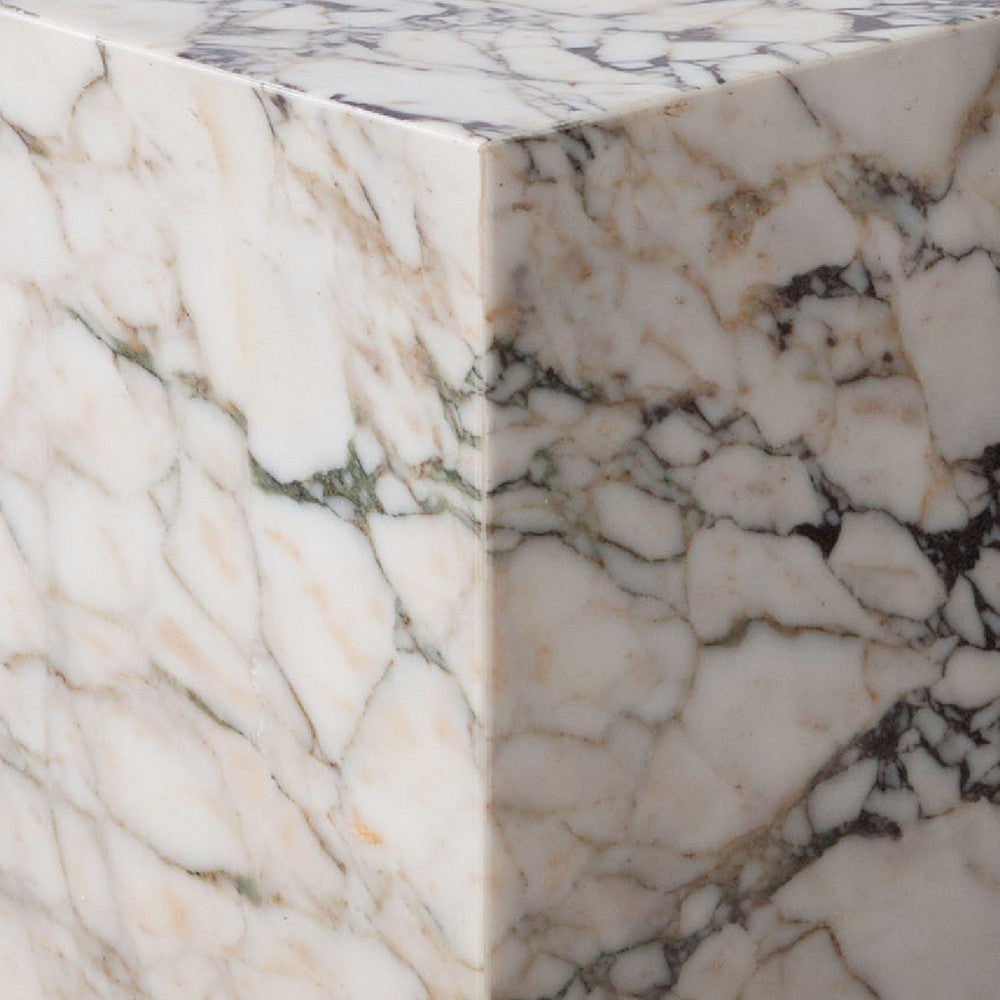 Rey Side End Table, 15 Inch Square Natural Viola Marble Pedestal -BM338655