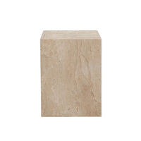 Rey Side End Table, 15 Inch Square Natural Beige Marble Pedestal -BM338657