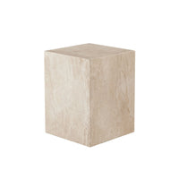 Rey Side End Table, 15 Inch Square Natural Beige Marble Pedestal -BM338657