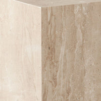 Rey Side End Table, 15 Inch Square Natural Beige Marble Pedestal -BM338657