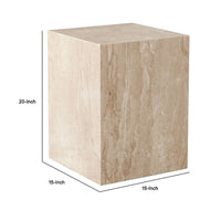 Rey Side End Table, 15 Inch Square Natural Beige Marble Pedestal -BM338657