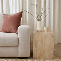 Rey Side End Table, 15 Inch Square Natural Beige Marble Pedestal -BM338657