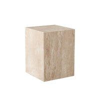 Rey Side End Table, 15 Inch Square Natural Beige Marble Pedestal -BM338657