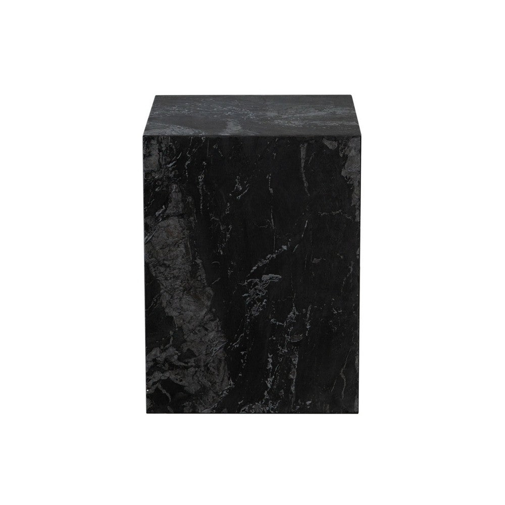 Rey Side End Table, 15 Inch Square Natural Black Marble Pedestal -BM338659